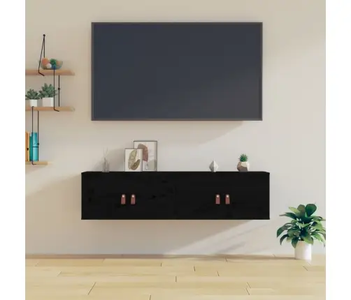 Sienas Skapīši, 2 Gab., Melni, 60X30X30 Cm, Priedes Masīvkoks Vidaxl