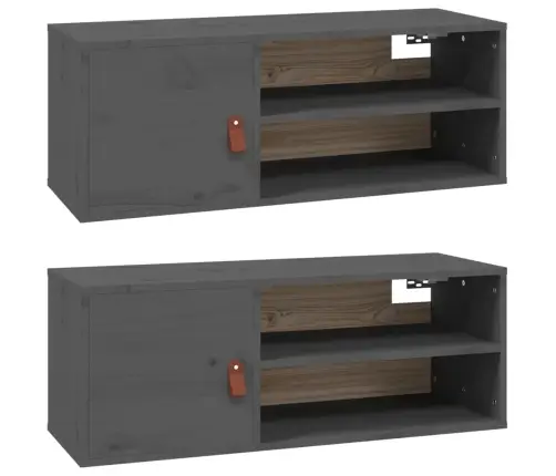 Sienas Skapīši, 2 Gab., Pelēki, 80X30X30 Cm, Priedes Masīvkoks Vidaxl Sienas Skapīši, 2 Gab., Pelēki, 80X30X30 Cm, Priedes Masīvkoks Vidaxl