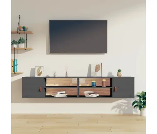 Sienas Skapīši, 2 Gab., Pelēki, 80X30X30 Cm, Priedes Masīvkoks Vidaxl Sienas Skapīši, 2 Gab., Pelēki, 80X30X30 Cm, Priedes Masīvkoks Vidaxl