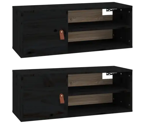 Sienas Skapīši, 2 Gab., Melni, 80X30X30 Cm, Priedes Masīvkoks Vidaxl