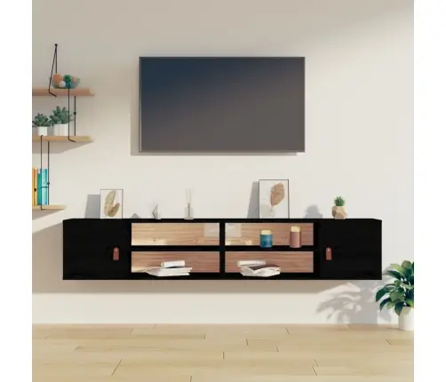 Sienas Skapīši, 2 Gab., Melni, 80X30X30 Cm, Priedes Masīvkoks Vidaxl