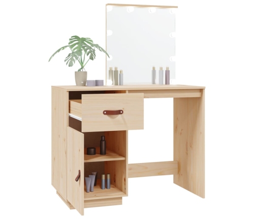 Spoguļgaldiņš Ar Led, Balts, 95X50X133,5 Cm, Priedes Masīvkoks Vidaxl