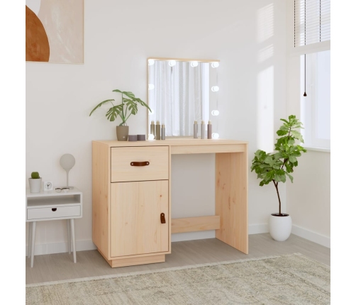 Spoguļgaldiņš Ar Led, Balts, 95X50X133,5 Cm, Priedes Masīvkoks Vidaxl