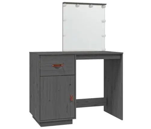 Spoguļgaldiņš Ar Led, Pelēks, 95X50X133,5 Cm, Priedes Masīvkoks Vidaxl