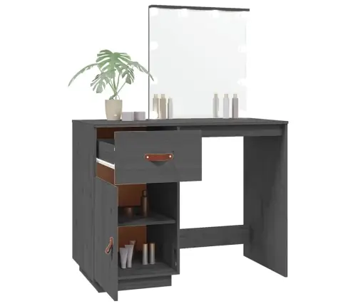 Spoguļgaldiņš Ar Led, Pelēks, 95X50X133,5 Cm, Priedes Masīvkoks Vidaxl