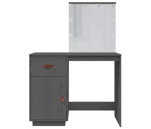 Spoguļgaldiņš Ar Led, Pelēks, 95X50X133,5 Cm, Priedes Masīvkoks Vidaxl