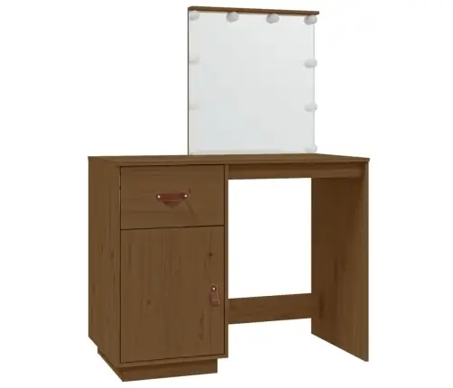 Spoguļgaldiņš Ar Led, Brūns, 95X50X133,5 Cm, Priedes Masīvkoks Vidaxl
