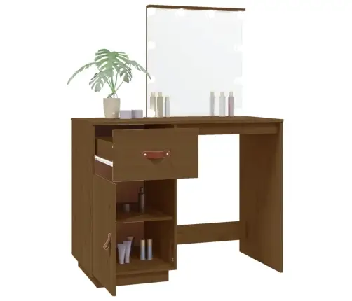 Spoguļgaldiņš Ar Led, Brūns, 95X50X133,5 Cm, Priedes Masīvkoks Vidaxl