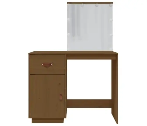 Spoguļgaldiņš Ar Led, Brūns, 95X50X133,5 Cm, Priedes Masīvkoks Vidaxl