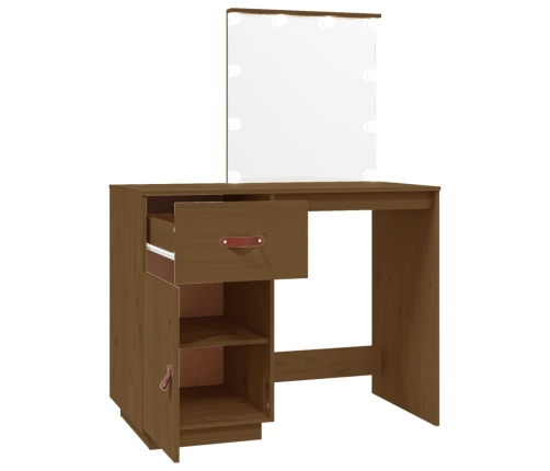 Spoguļgaldiņš Ar Led, Brūns, 95X50X133,5 Cm, Priedes Masīvkoks Vidaxl