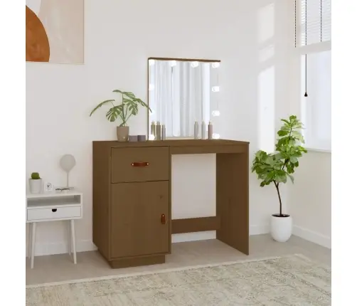 Spoguļgaldiņš Ar Led, Brūns, 95X50X133,5 Cm, Priedes Masīvkoks Vidaxl