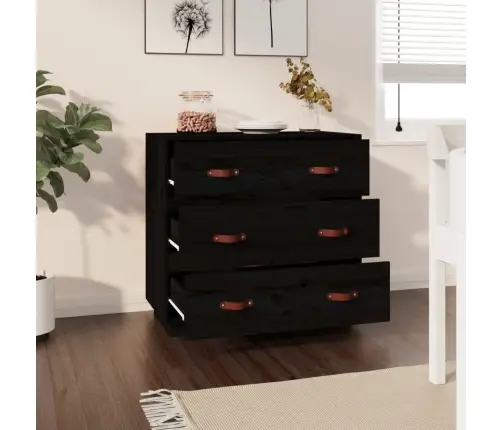 Kumode, Melna, 80X40X75 Cm, Priedes Masīvkoks Vidaxl Kumode, Melna, 80X40X75 Cm, Priedes Masīvkoks Vidaxl