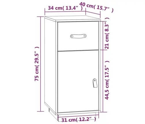Kumode, Balta, 34X40X75 Cm, Priedes Masīvkoks Vidaxl
