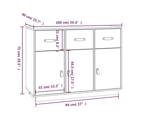 Kumode, Balta, 100X40X75 Cm, Priedes Masīvkoks Vidaxl