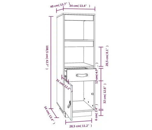 Kõrge Kapp, Meepruun, 34 X 40 X 108,5 cm Männipuit
