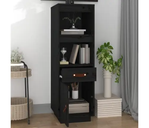 Augstais Skapītis, Melns, 34X40X108,5 Cm, Priedes Masīvkoks Vidaxl