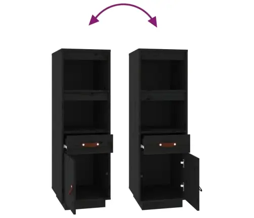 Augstais Skapītis, Melns, 34X40X108,5 Cm, Priedes Masīvkoks Vidaxl