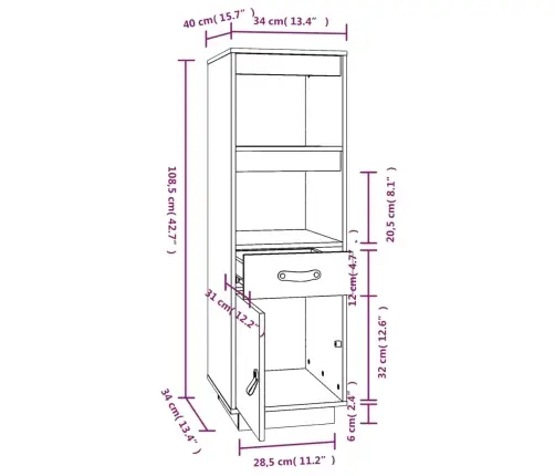 Augstais Skapītis, Melns, 34X40X108,5 Cm, Priedes Masīvkoks Vidaxl