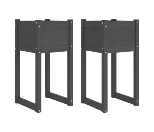 Puķu Kastes, 2 Gab., Pelēkas, 40X40X81 Cm, Priedes Masīvkoks Vidaxl