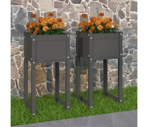 Puķu Kastes, 2 Gab., Pelēkas, 40X40X81 Cm, Priedes Masīvkoks Vidaxl