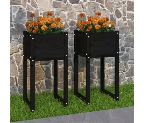 Loveliai, 2Vnt., Juodi, 40X40X81cm Pušies Medienos Masyvas