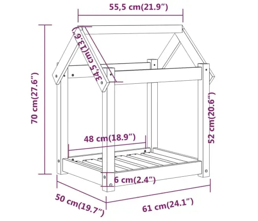 Suņu Gulta, Medus Brūna, 61X50X70 Cm, Priedes Masīvkoks Vidaxl