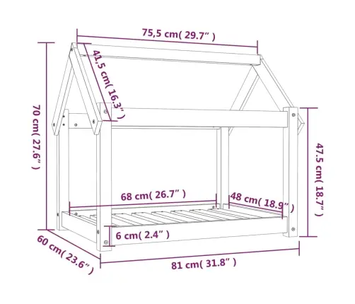 Lova Šunims, 81X60X70cm Pušies Medienos Masyvas