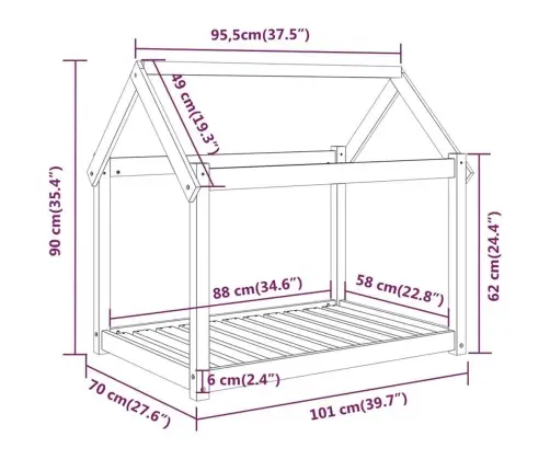 Lova Šunims, Pilka, 101X70X90cm Pušies Medienos Masyvas