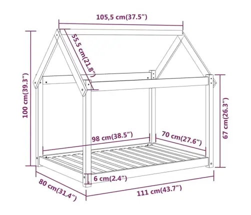 Koeravoodi, Must, 111X80X100 cm Männipuit