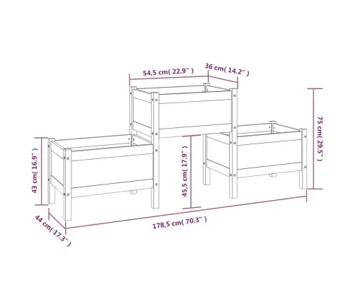 Puķu Kaste, Pelēka, 178,5X44X75 Cm, Priedes Masīvkoks Vidaxl