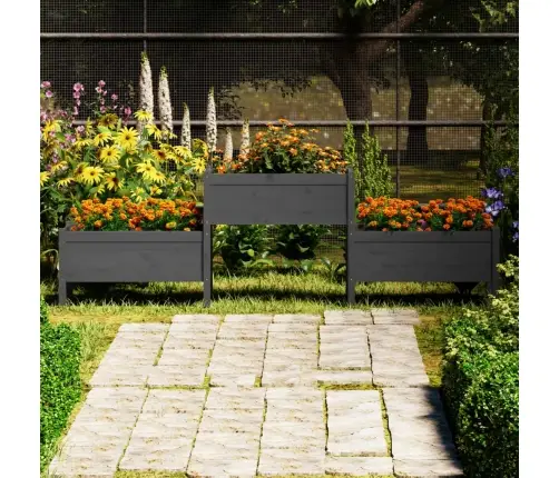 Puķu Kaste, Pelēka, 245,5X44X75 Cm, Priedes Masīvkoks Vidaxl