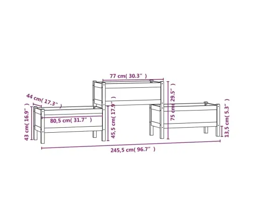 Taimekast, Meepruun, 245,5X44X75 cm Toekas Männipuit