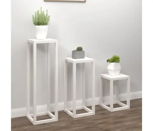 3-Osaline Taimealuse Komplekt,Valge Männipuit