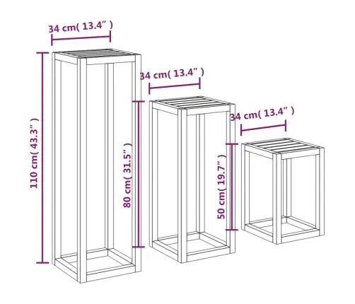 3-Osaline Taimealuse Komplekt,Valge Männipuit