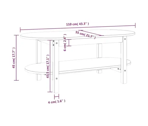 Kafijas Galdiņš, 110X55X45 Cm, Priedes Masīvkoks Vidaxl