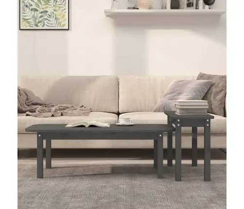 Kafijas Galdiņu Komplekts, Pelēks, Priedes Masīvkoks Vidaxl