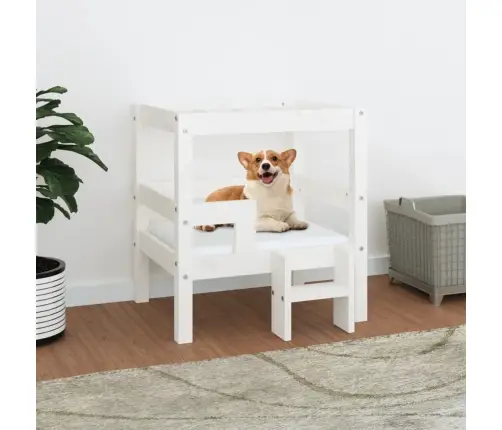 Lova Šunims, Balta, 55,5X53,5X60cm Pušies Medienos Masyvas