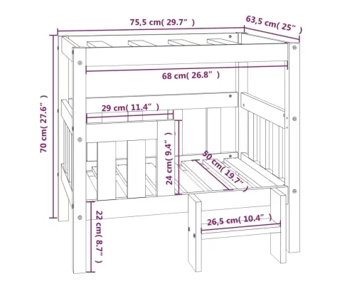 Suņu Gulta, Medus Brūna, 75,5X63,5X70 Cm, Priedes Masīvkoks Vidaxl