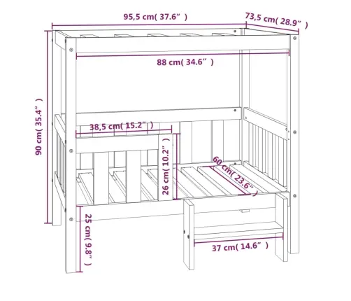 Koeravoodi, Valge, 95,5X73,5X90 cm Männipuit