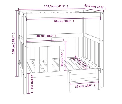 Suņu Gulta, Balta, 105,5X83,5X100 Cm, Priedes Masīvkoks Vidaxl