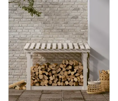 Küttepuude Rest, Valge, 108 X 64,5 X 77 cm Männipuit