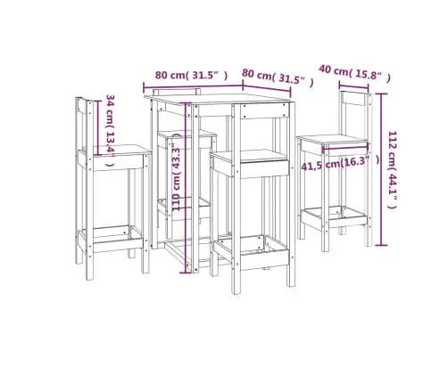 5-Osaline Baarikomplekt, Valge Männipuit