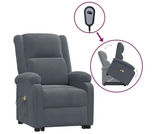 Masāžas Krēsls, Paceļams, Tumši Pelēks Samts Vidaxl