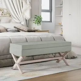 Daiktadėžė-Taburetė, Šviesiai Pilka, 110X45X49cm Aksomas