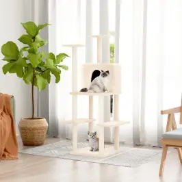 Kaķu Māja Ar Sizala Stabiem Nagu Asināšanai, 144,5 Cm, Bēša Vidaxl