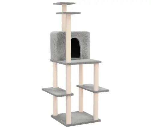 Kaķu Māja Ar Sizala Stabiem Nagu Asināšanai, 144,5 Cm, Pelēka Vidaxl