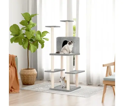 Kaķu Māja Ar Sizala Stabiem Nagu Asināšanai, 144,5 Cm, Pelēka Vidaxl