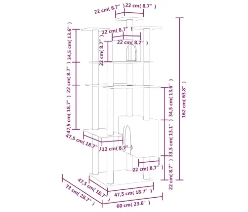 Kassimaja Sisalköitega Kraapimispuudega, Tumehall, 162 Cm