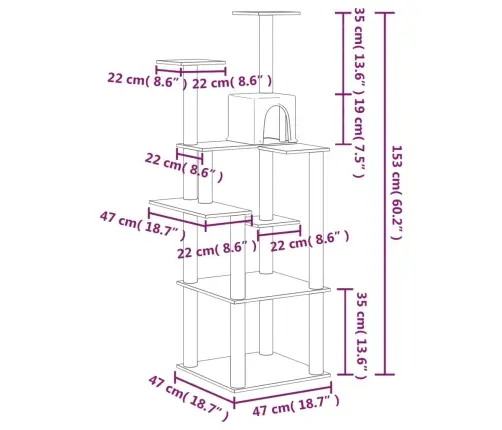 Kaķu Māja Ar Sizala Stabiem Nagu Asināšanai, 153 Cm, Bēša Vidaxl