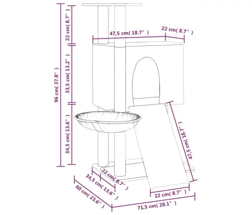 Kassimaja Sisalköitega Kraapimispuudega, Helehall, 96 Cm